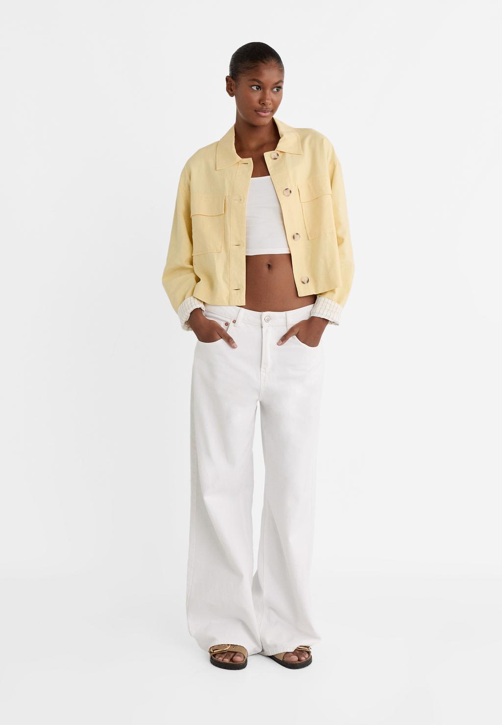 Veste courte avec lin et doublure rayée