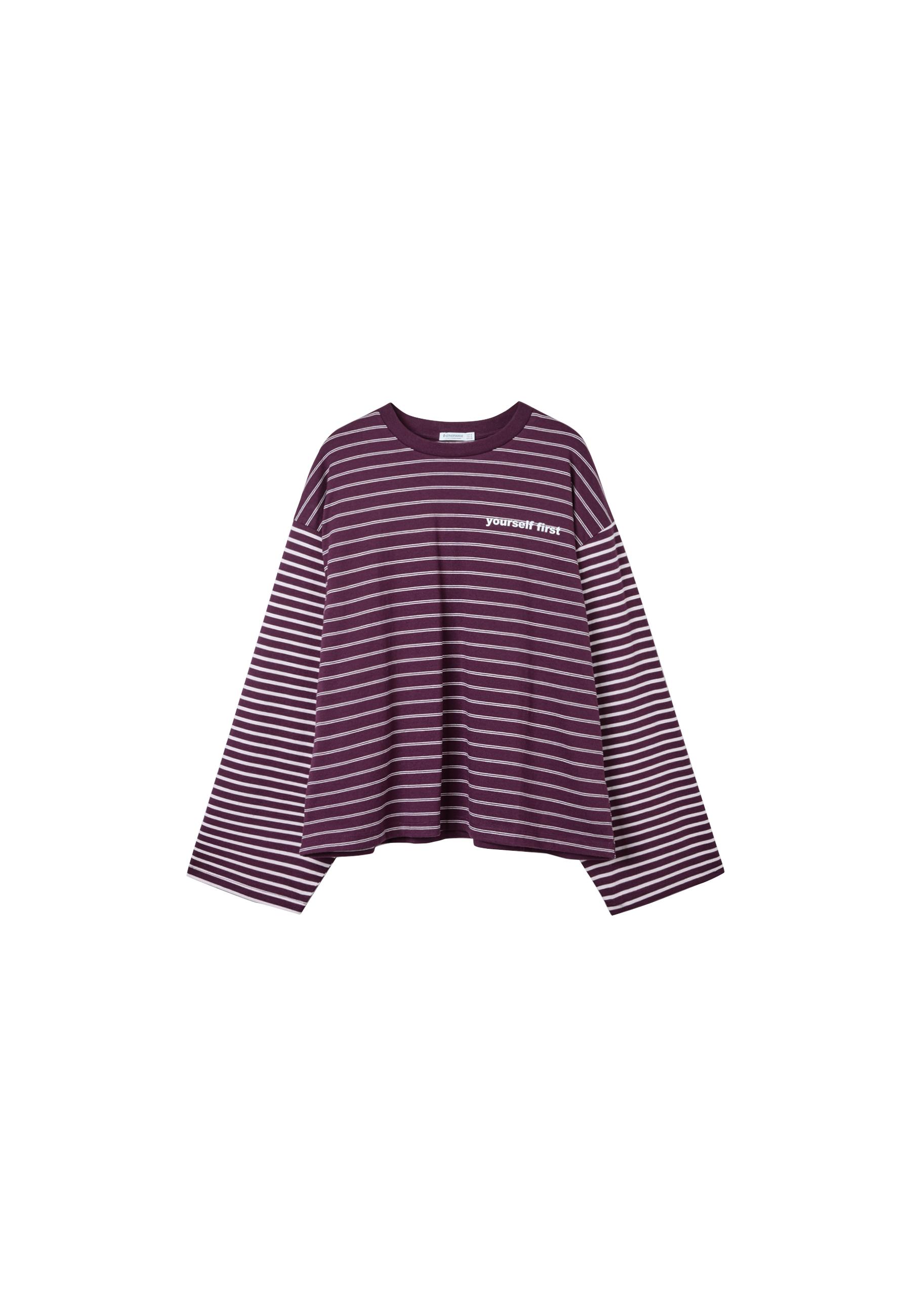 Long sleeve striped slogan T-shirt — Dark purple