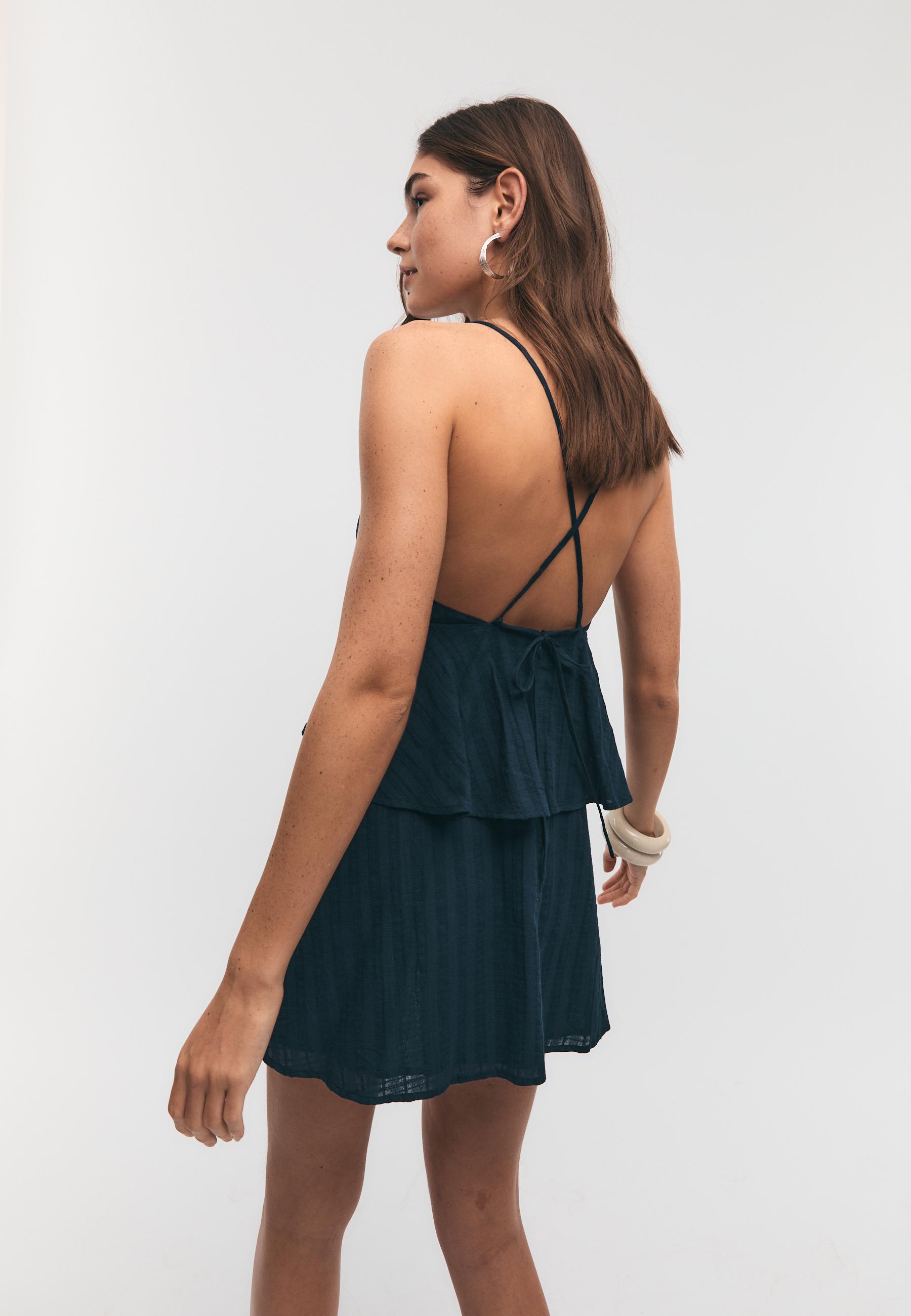 Short ruffled strappy dress — Dark blue