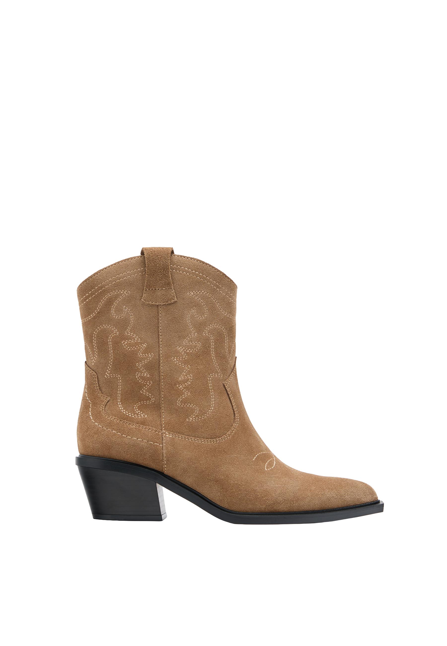 Split leather cowboy ankle boots — BEIGE