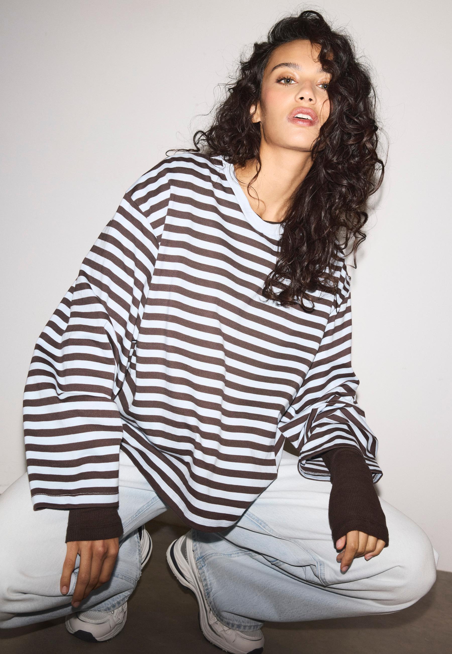Striped long sleeve T-shirt — Sky blue