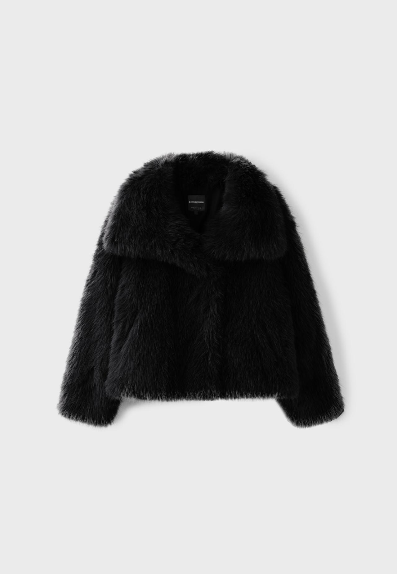 Basic high neck faux fur jacket — Black
