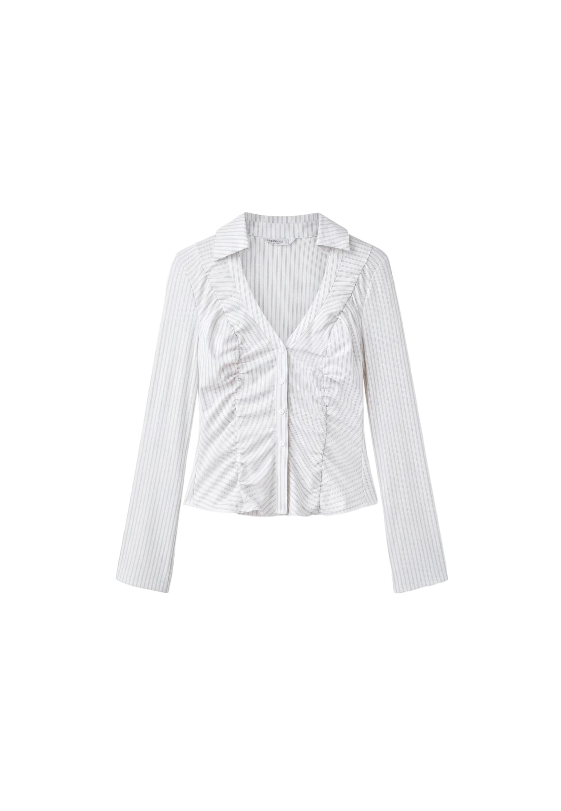 Gathered V-neck shirt — Ecru