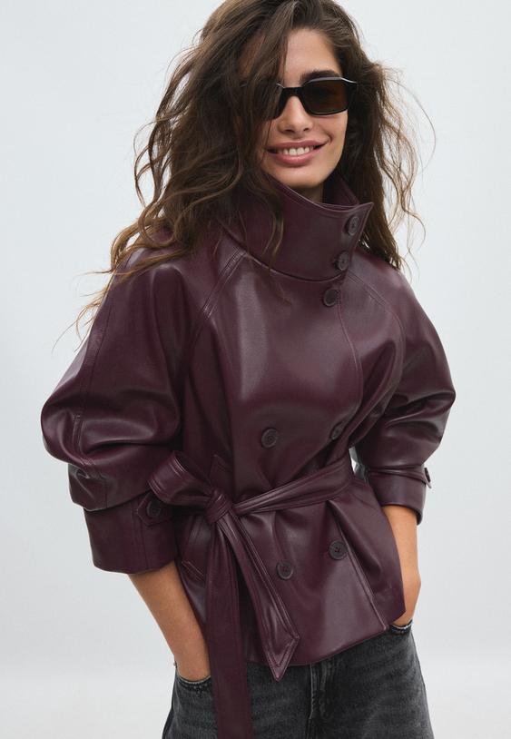 trench col montant en similicuir