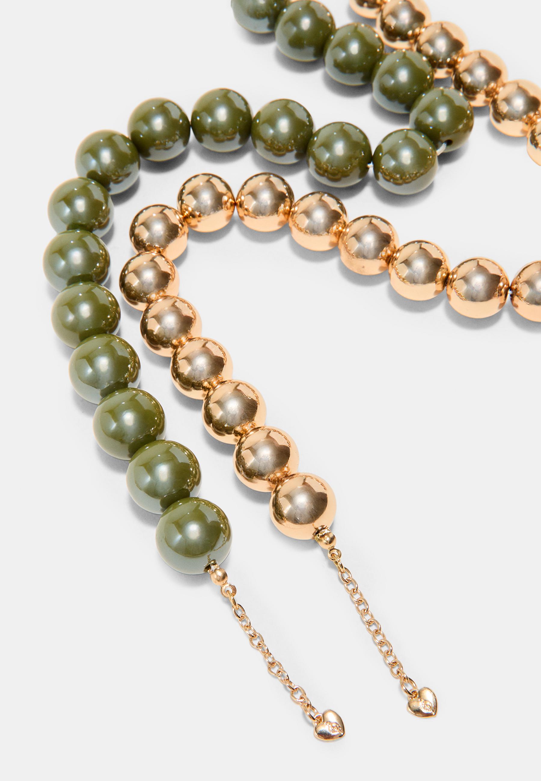 Set of 2 bead necklaces — Khaki