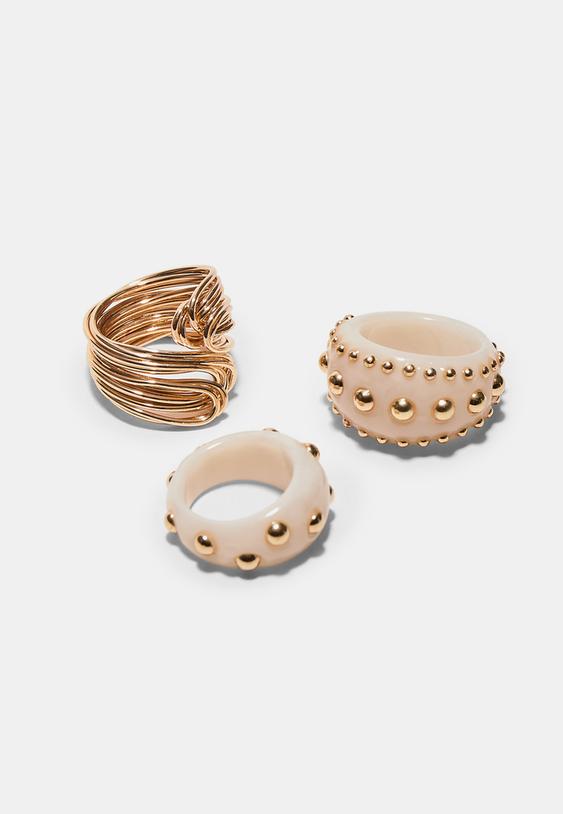 Stradivarius Σετ 3 Δαχτυλίδια Με Καρφιά Χρυσαφί Os