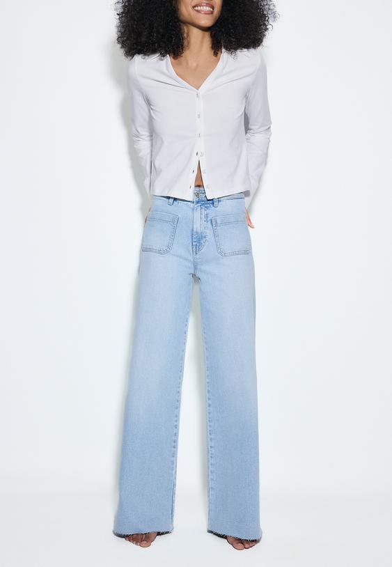 Stradivarius Jean Straight Avec Poches Denim Bleu Clair Délavé 42