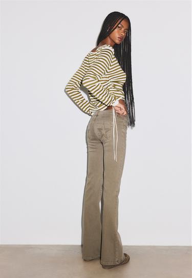 Embroidered pocket bell bottom jeans — Khaki 5