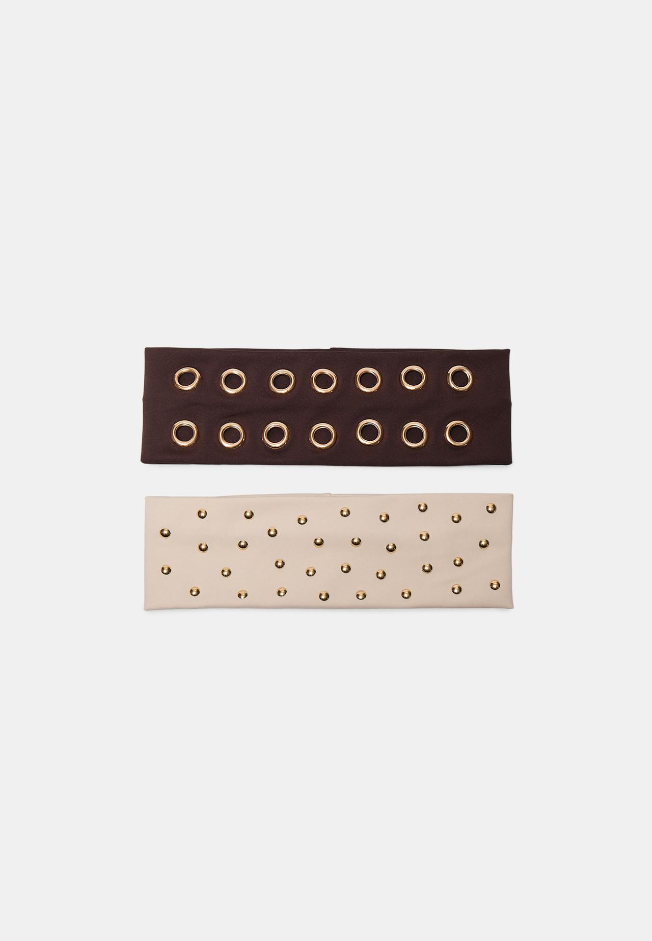 Set of 2 fur headbands with studs — Brown