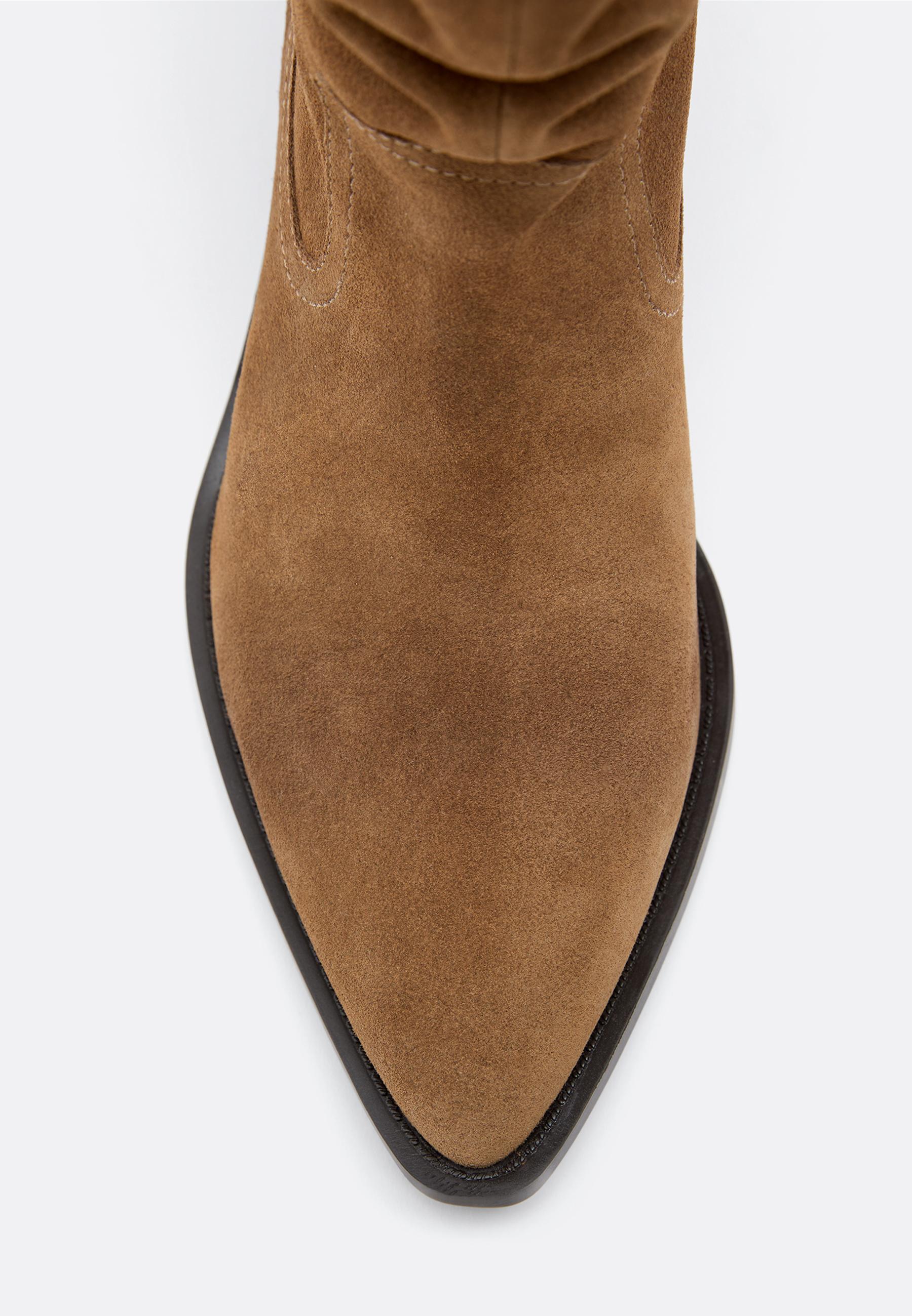 Slouchy cowboy leather ankle boots — BEIGE