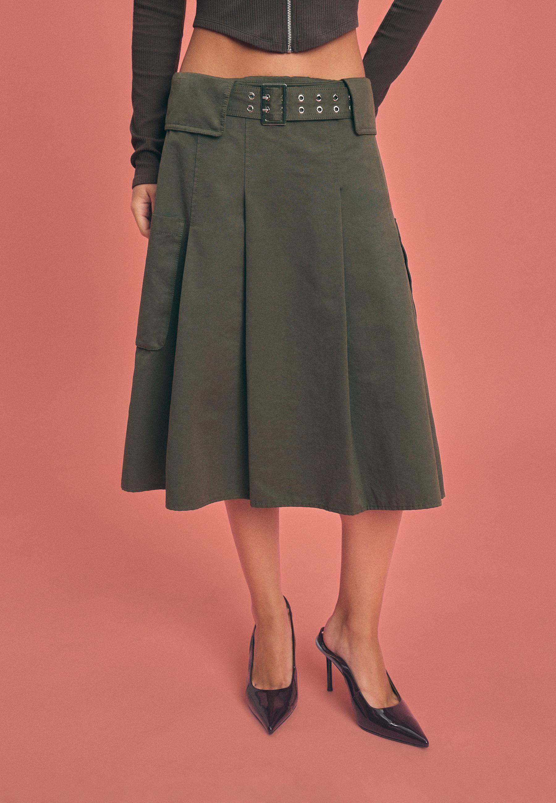 Utility pocket midi skirt — Khaki