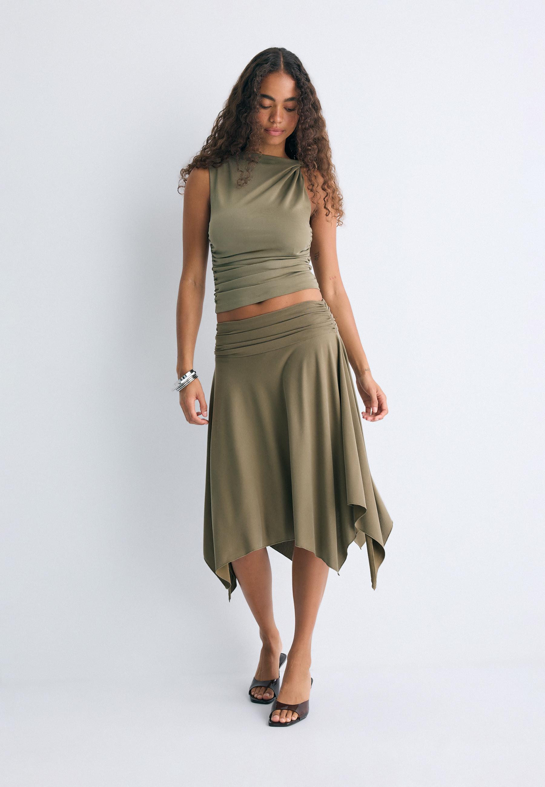 Asymmetric midi skirt — Khaki