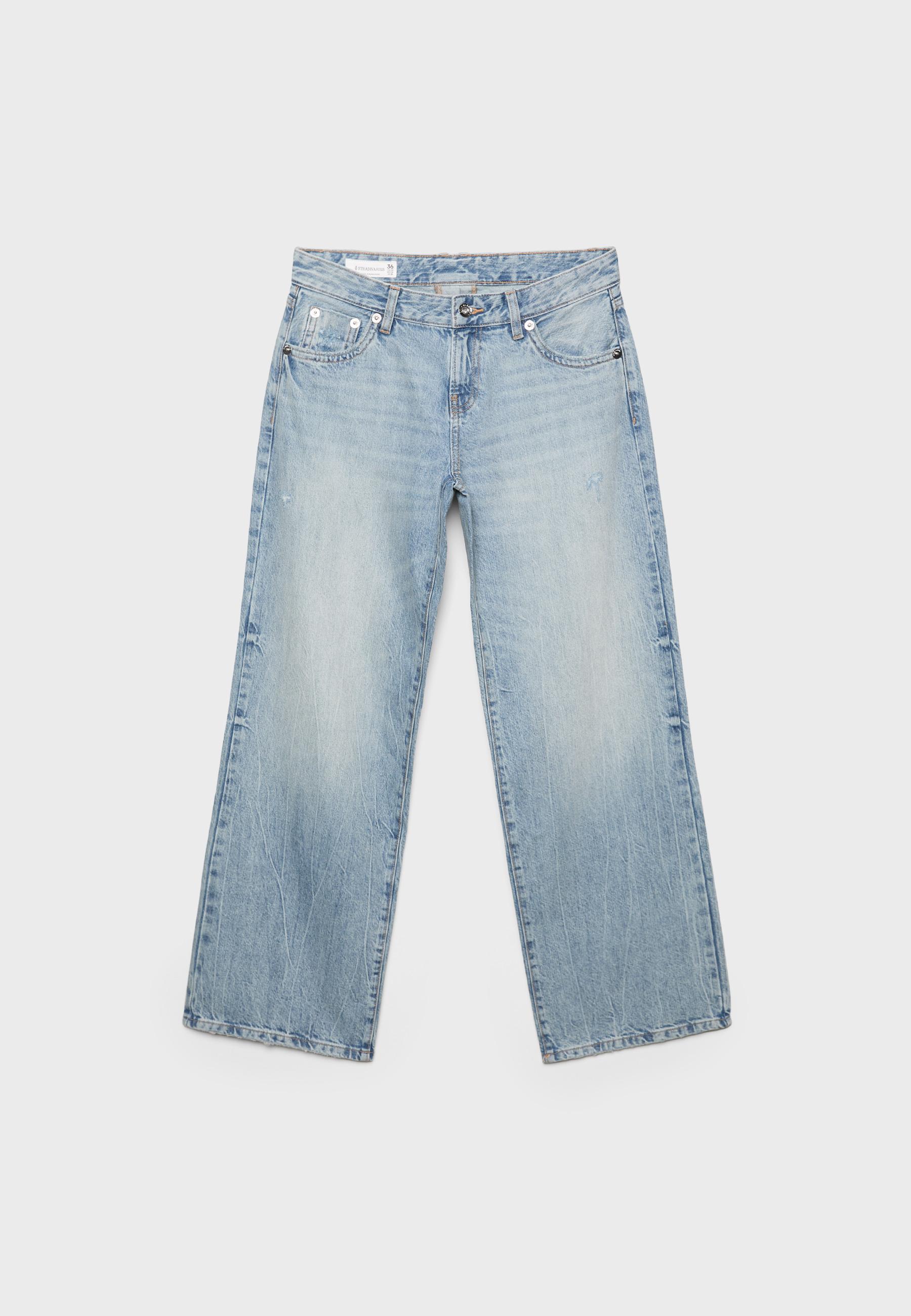 Low-rise straight jeans with studded pockets — OVERDYED BLUE DENIM