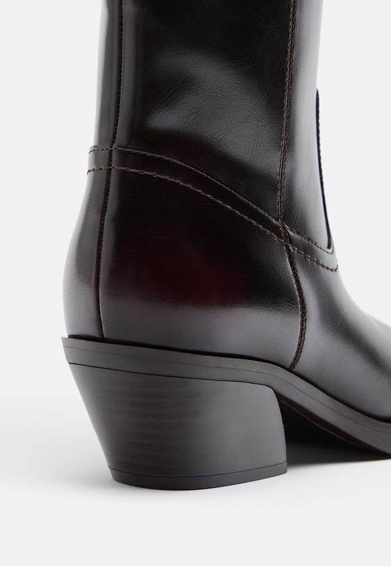 Stradivarius Brown Plain Shaft Cowgirl Boots Burgundy 5