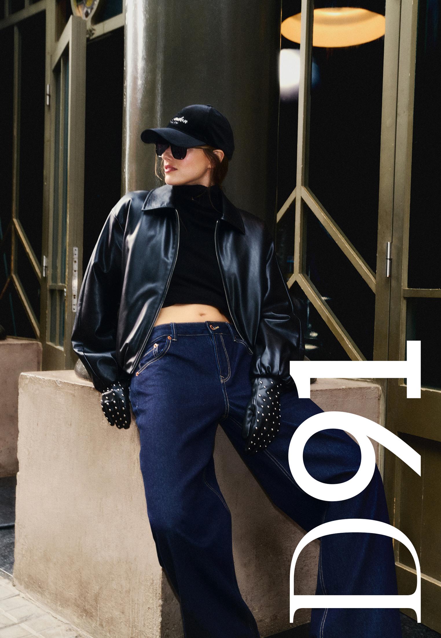 Padded leather effect bomber jacket — Black