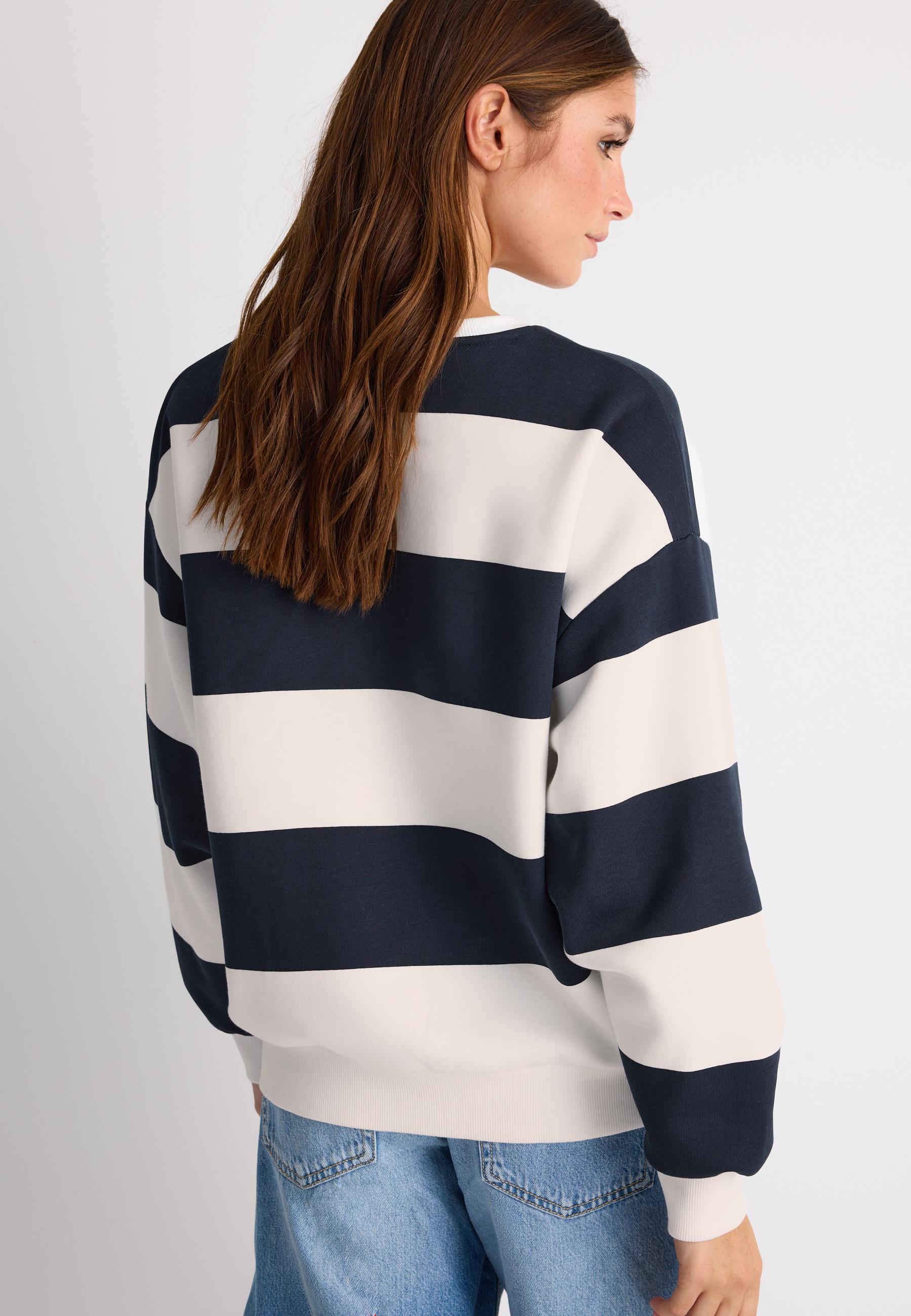 Embroidered Stripe Sweatshirt — Navy blue