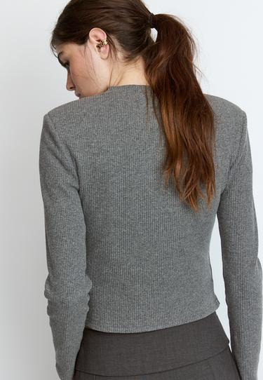 Knit cardigan with padded shoulders — Dark grey 5