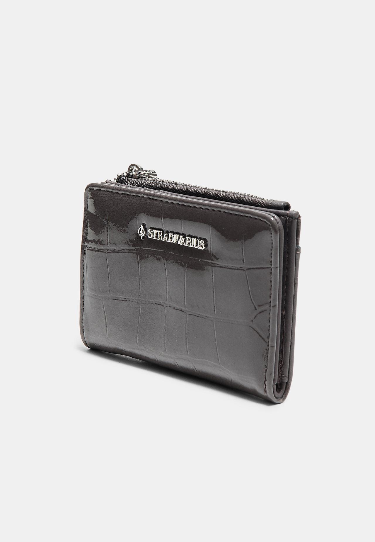 Mock croc card holder purse — Dark grey