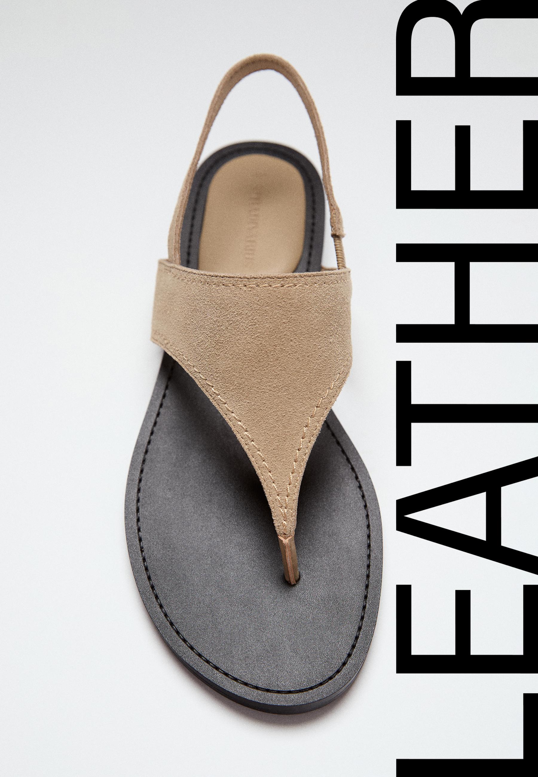 Flat leather thong sandals — BEIGE