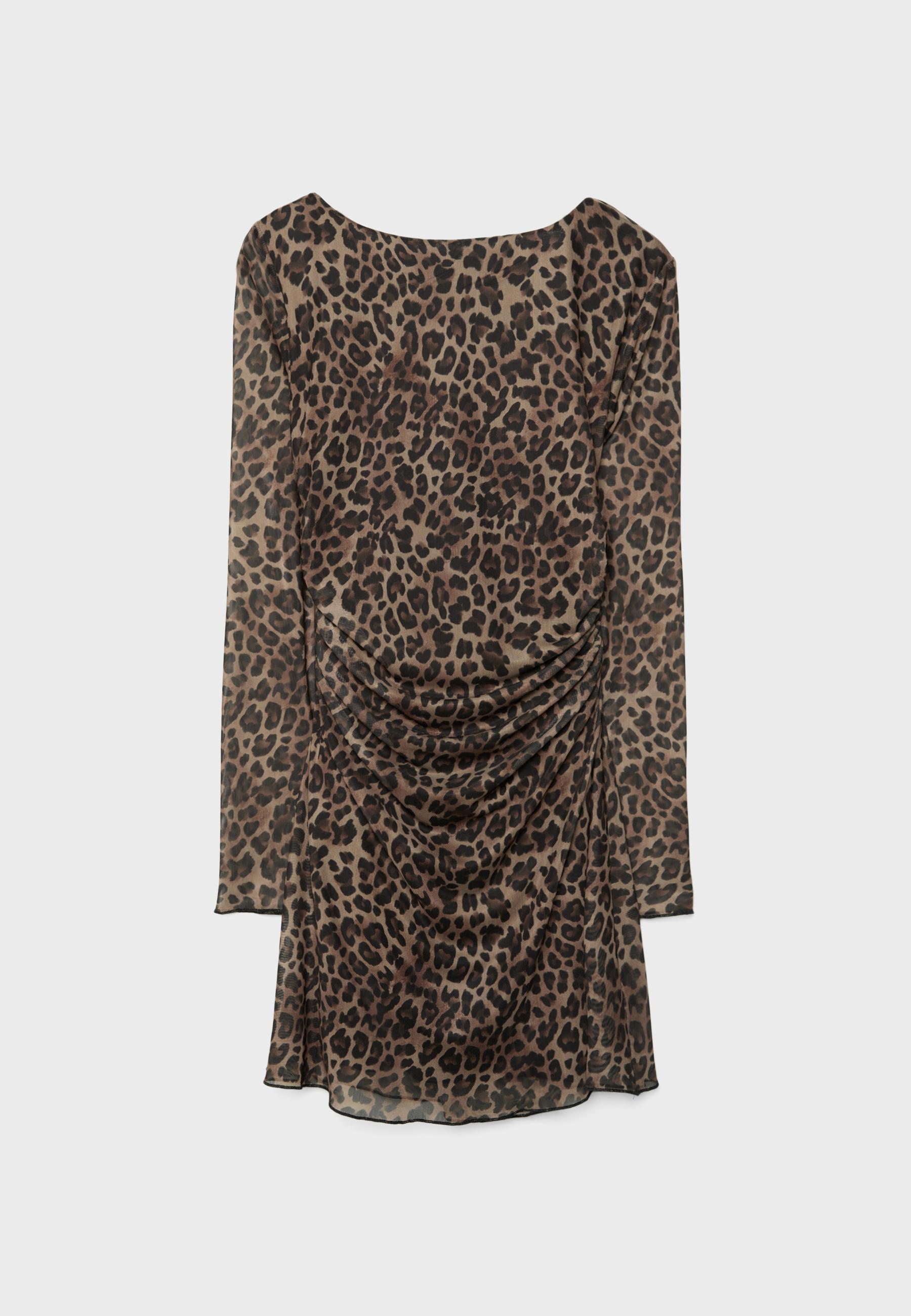 Short printed tulle dress — Mid beige