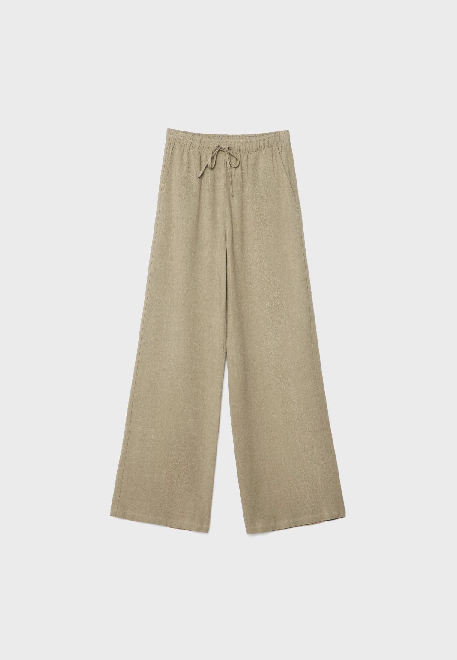 Straight-leg linen-look trousers — Khaki