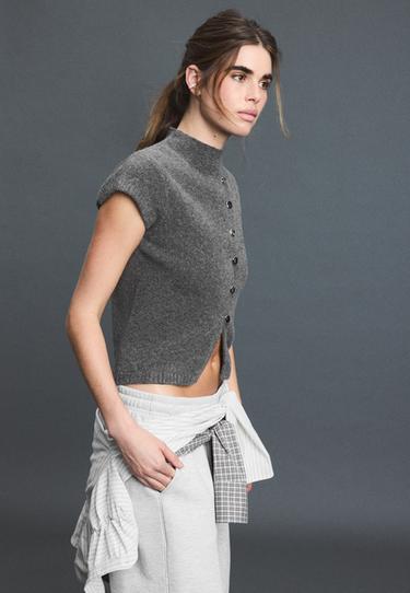 Short sleeve stand collar knit jumper — Dark grey 6
