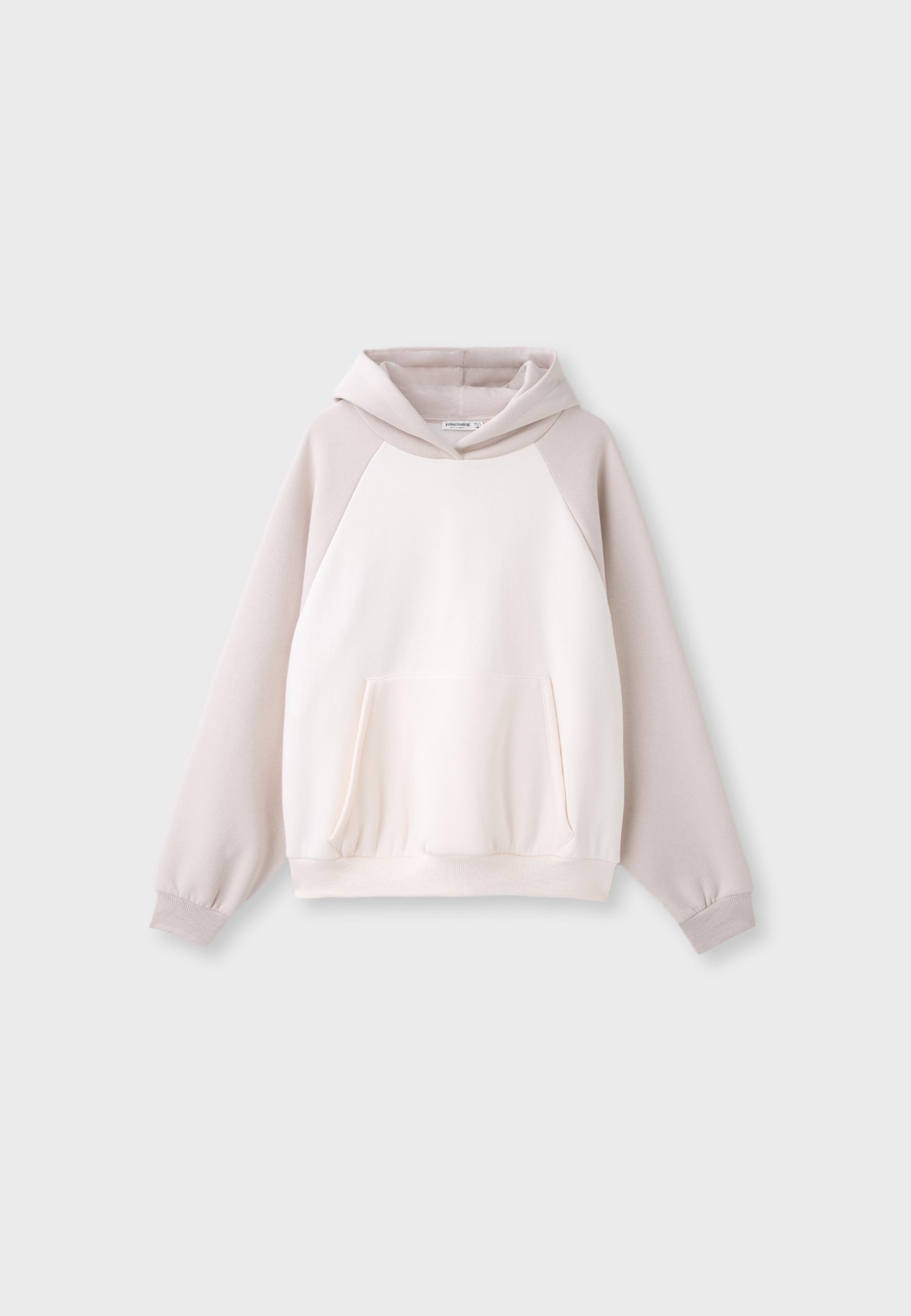 Contrast raglan sleeve hoodie — Stone