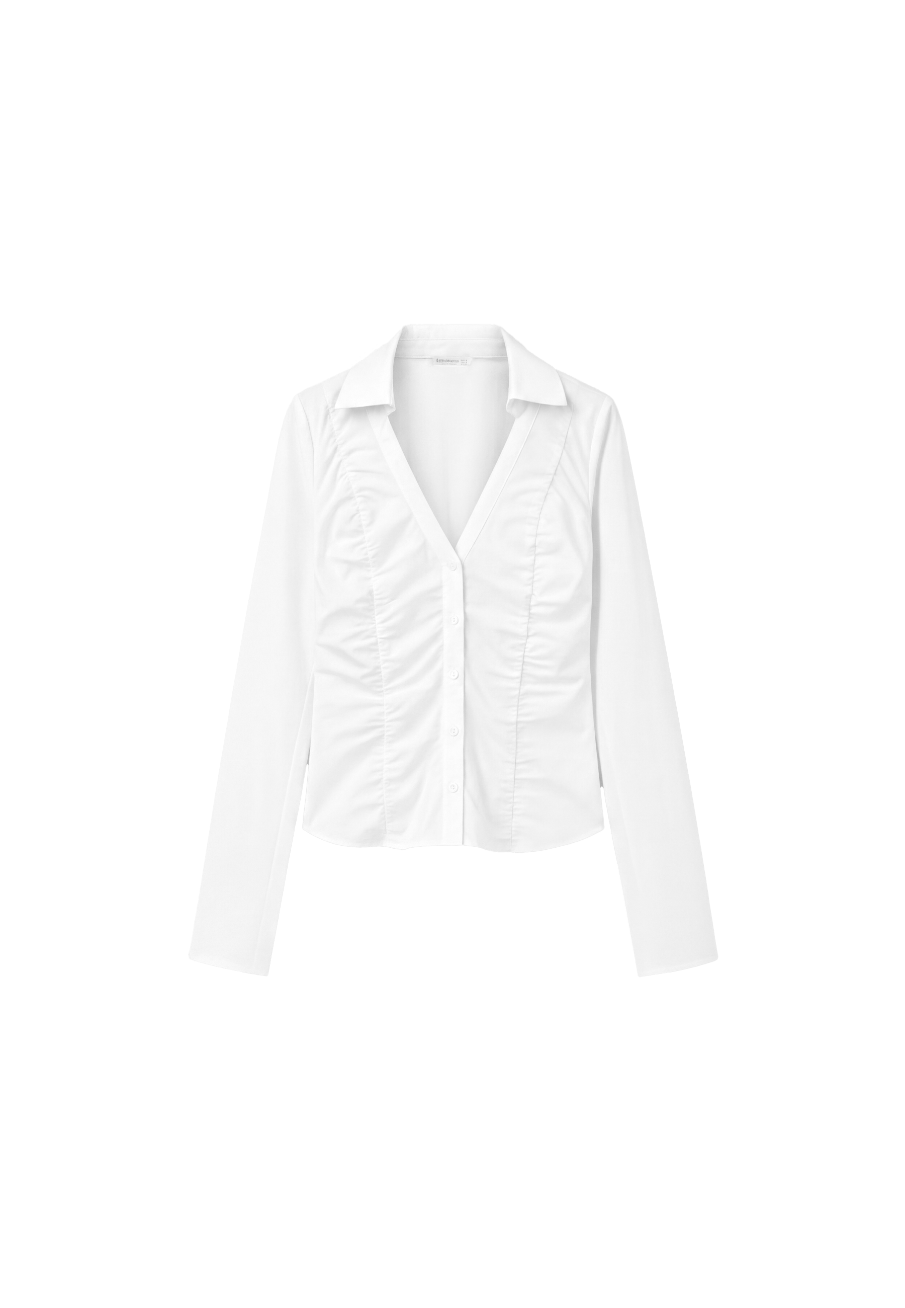 V-neck gathered shirt — White