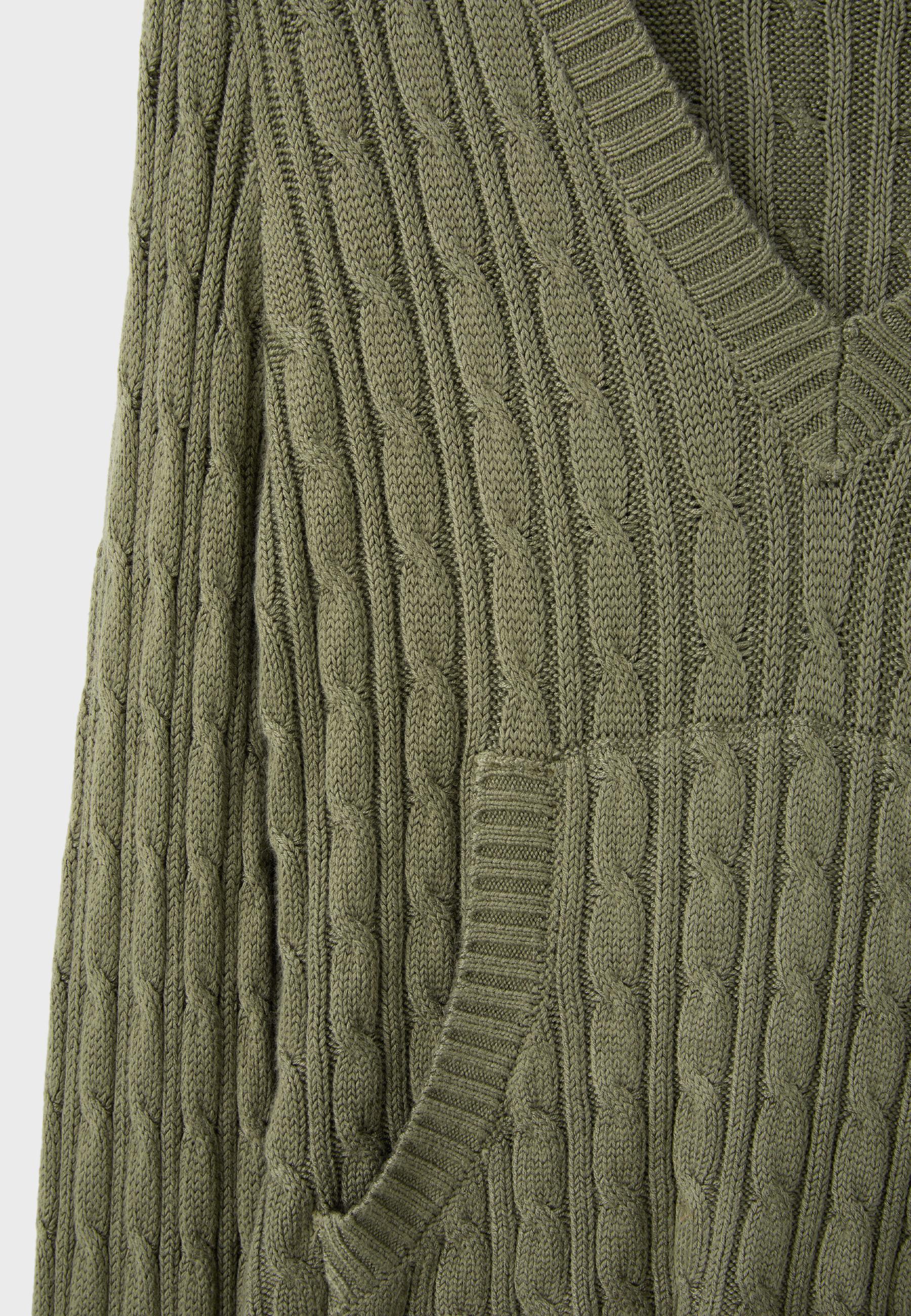Hooded cable-knit jumper — Khaki