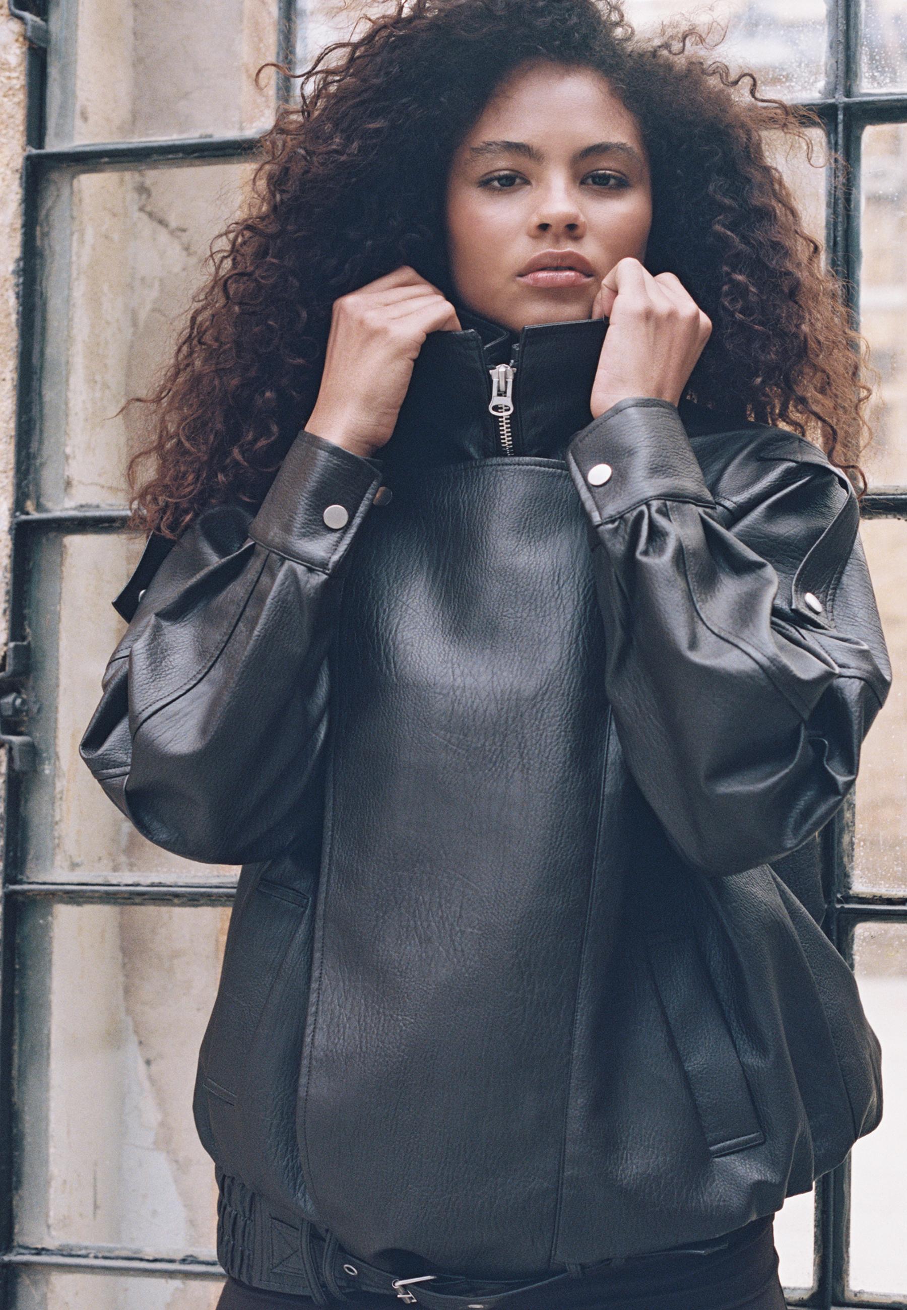 Oversize faux leather lapel jacket - Women's fashion