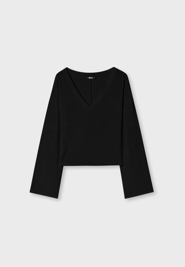 V-neck long sleeve Japanese-style top — Black 7