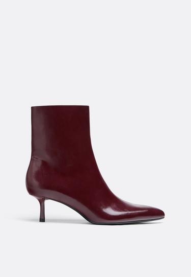 Leather effect kitten heel ankle boots — BURGUNDY  2