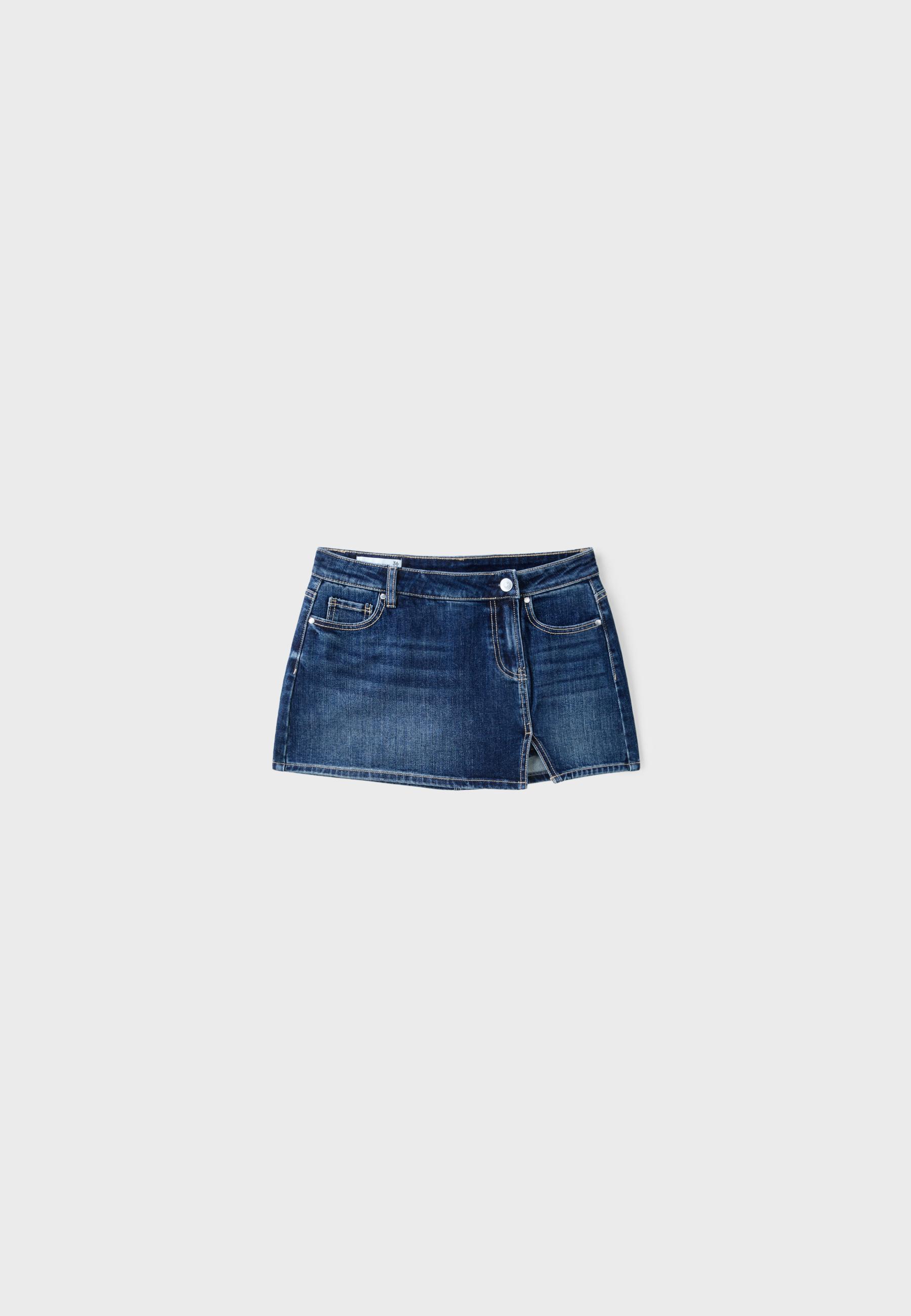 Mini crossover skort — MEDIUM DENIM WASH