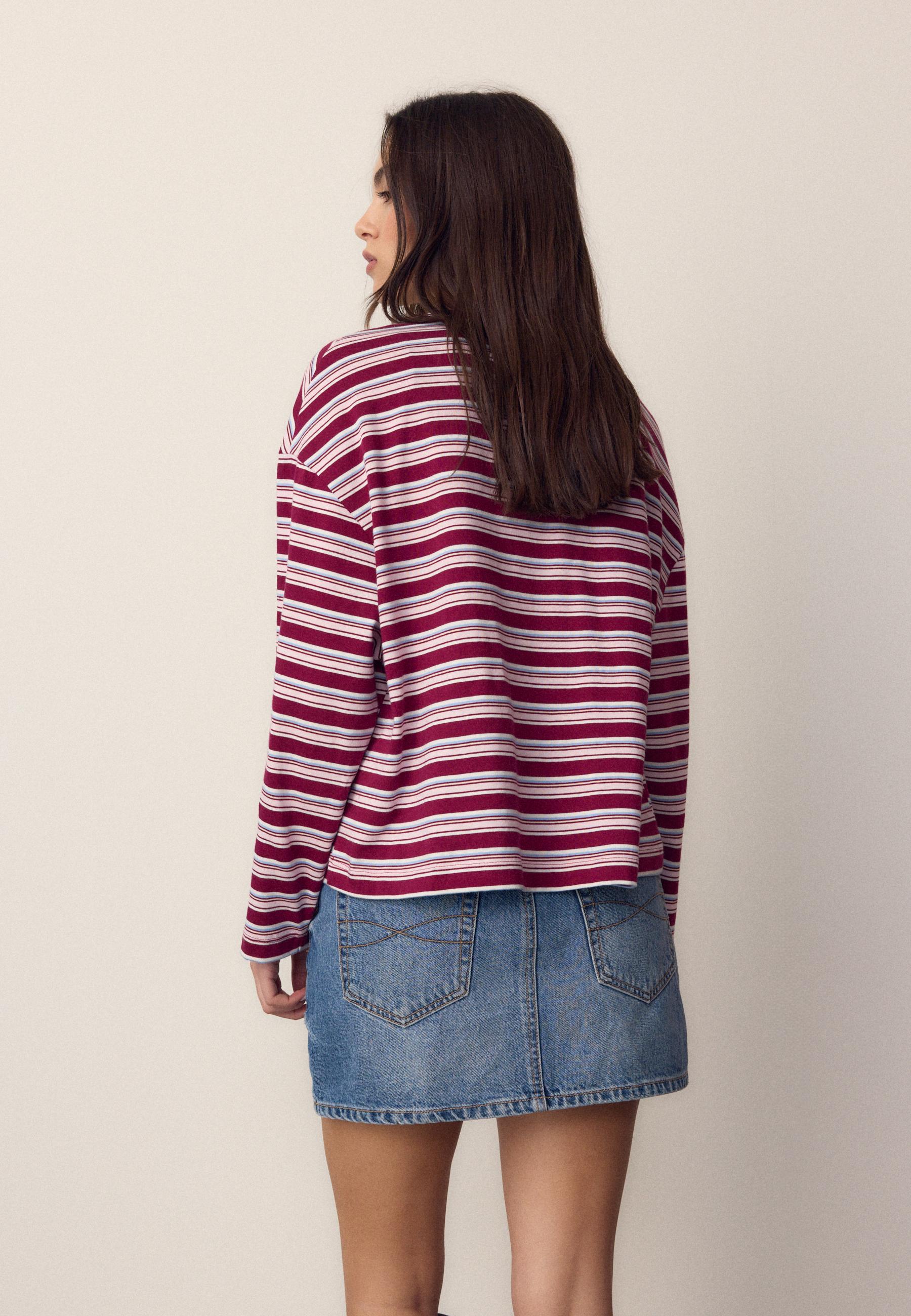 Oversize long sleeve striped T-shirt — Burgundy