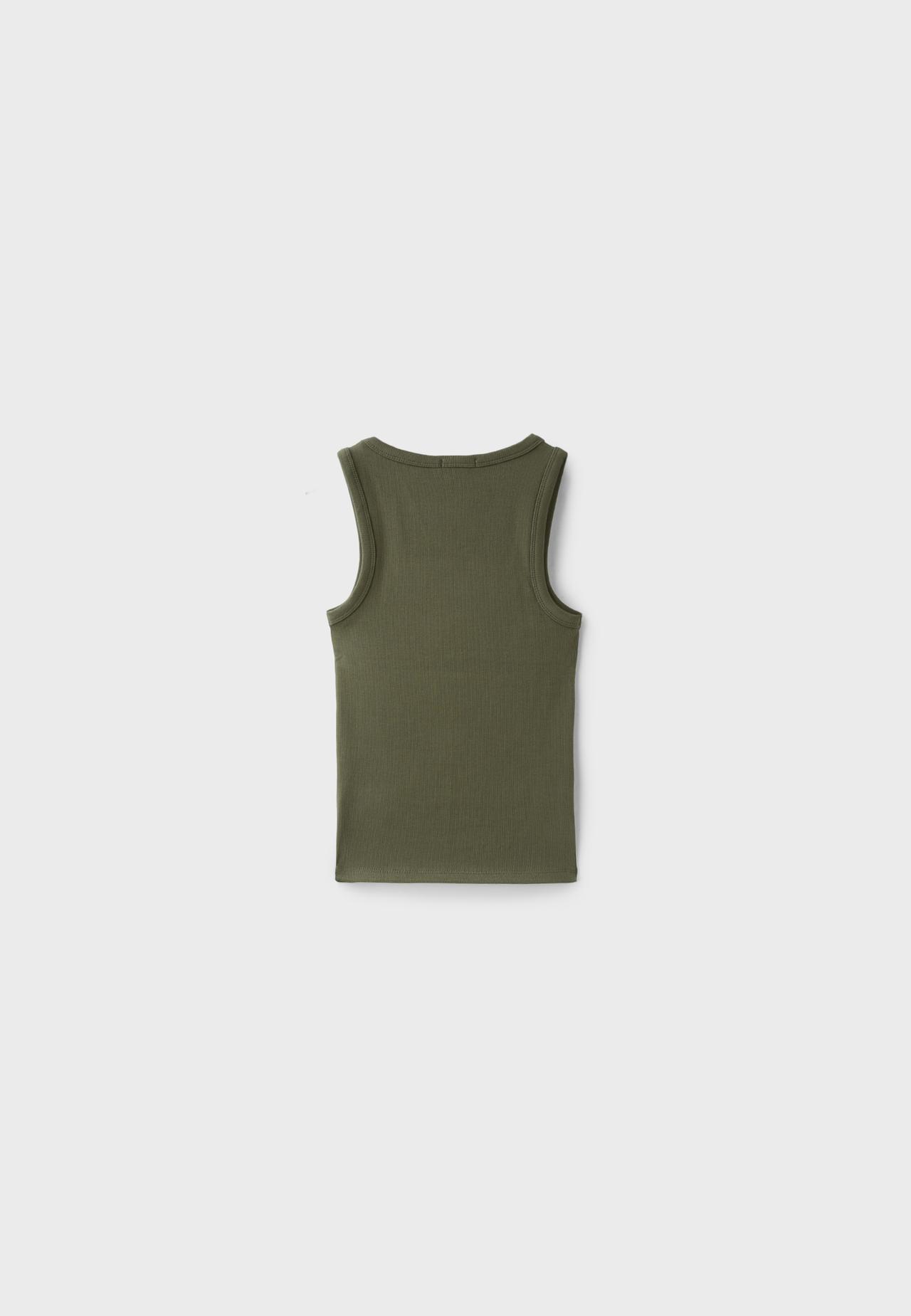 Cotton ribbed racerback T-shirt — Khaki
