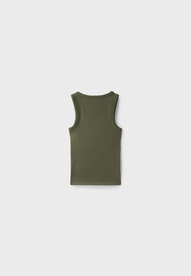 Cotton ribbed racerback T-shirt — Khaki 8