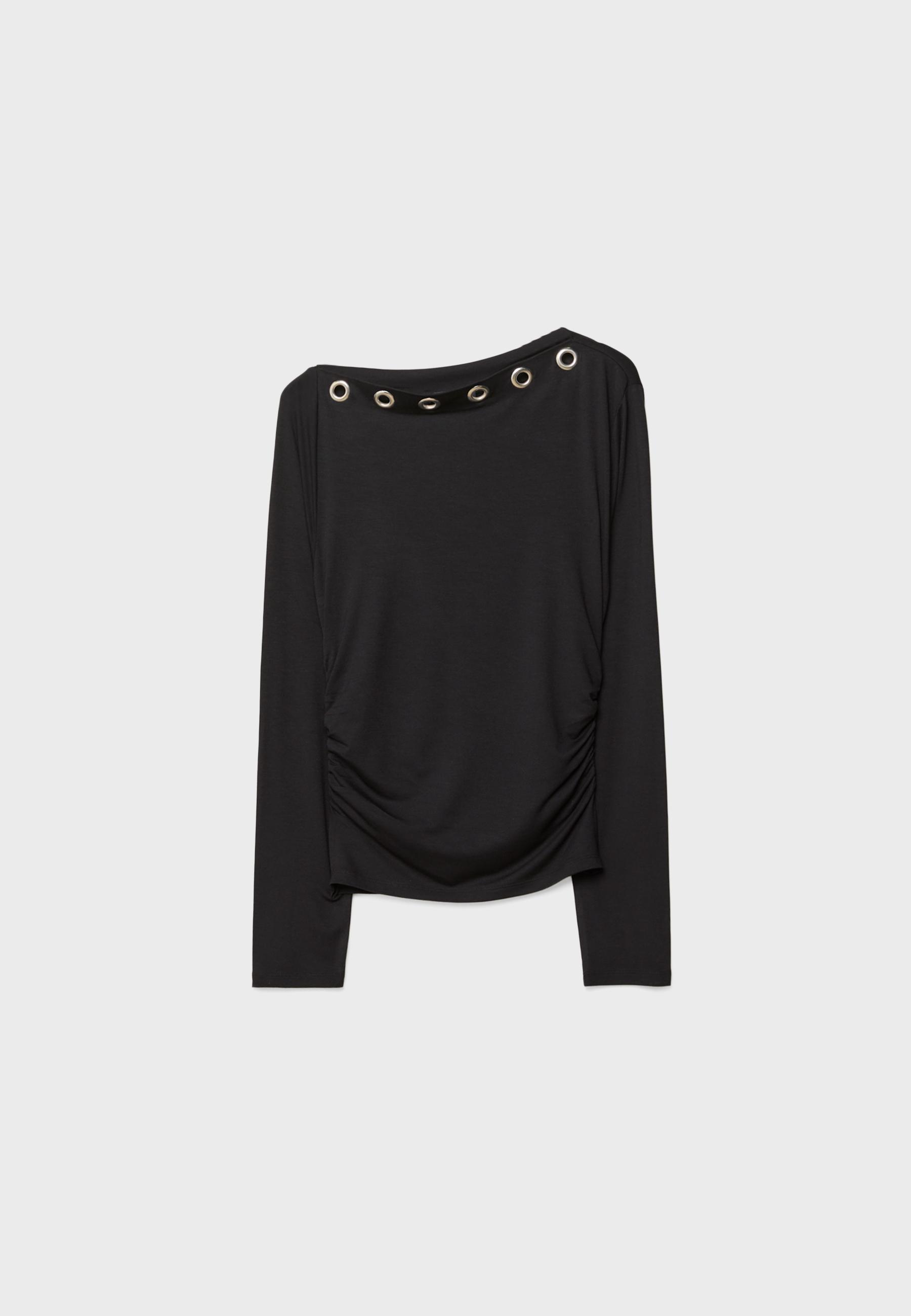 Asymmetric T-shirt with eyelets — Black