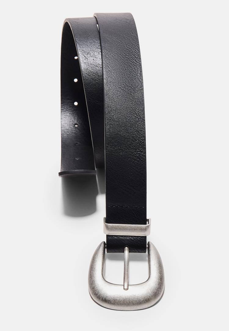 Stradivarius Βασική Ζώνη Με Ματ Αγκράφα Μαύρο 90 φωτογραφία