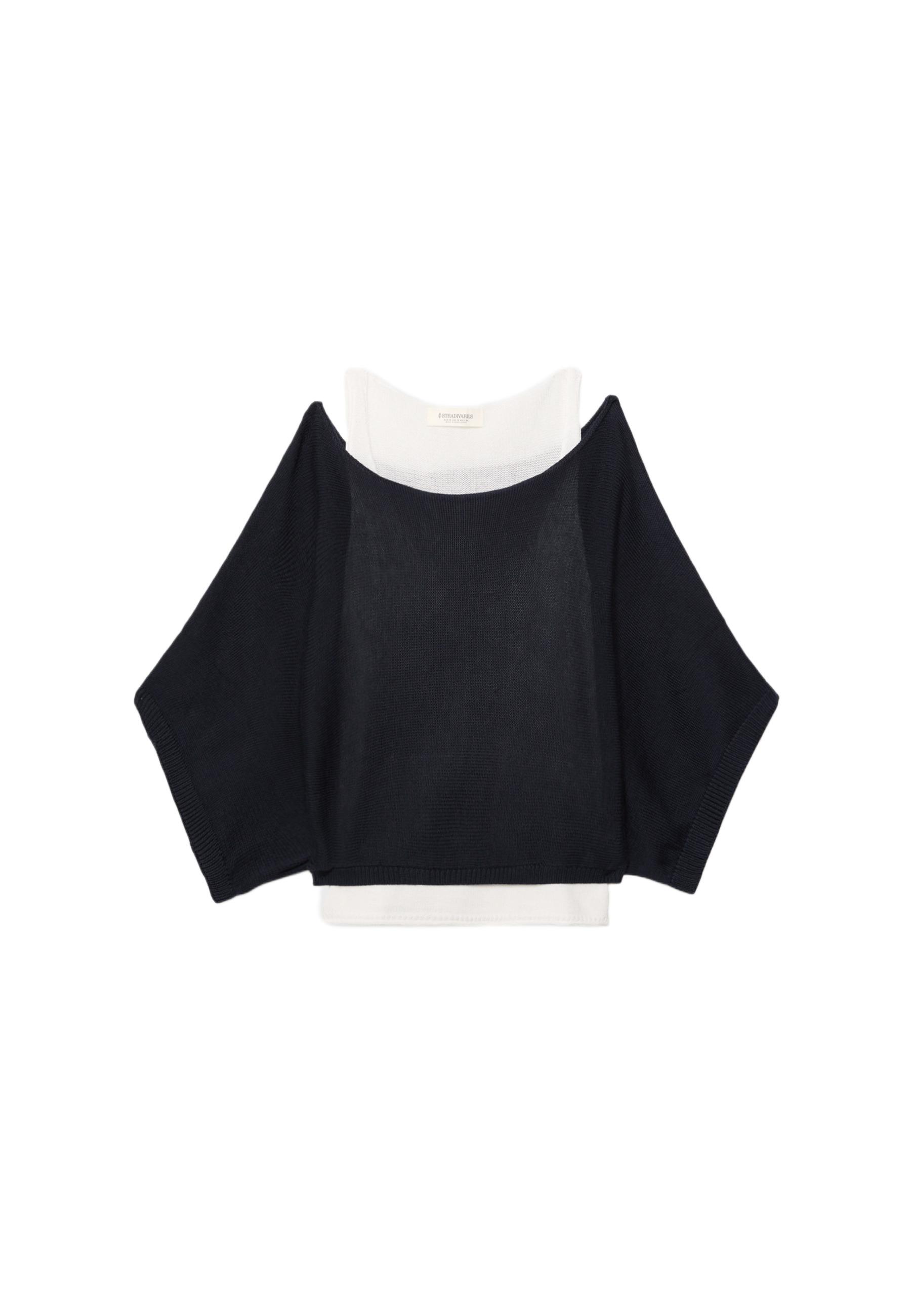 Boat neck knit jumper with overlay — Dark blue