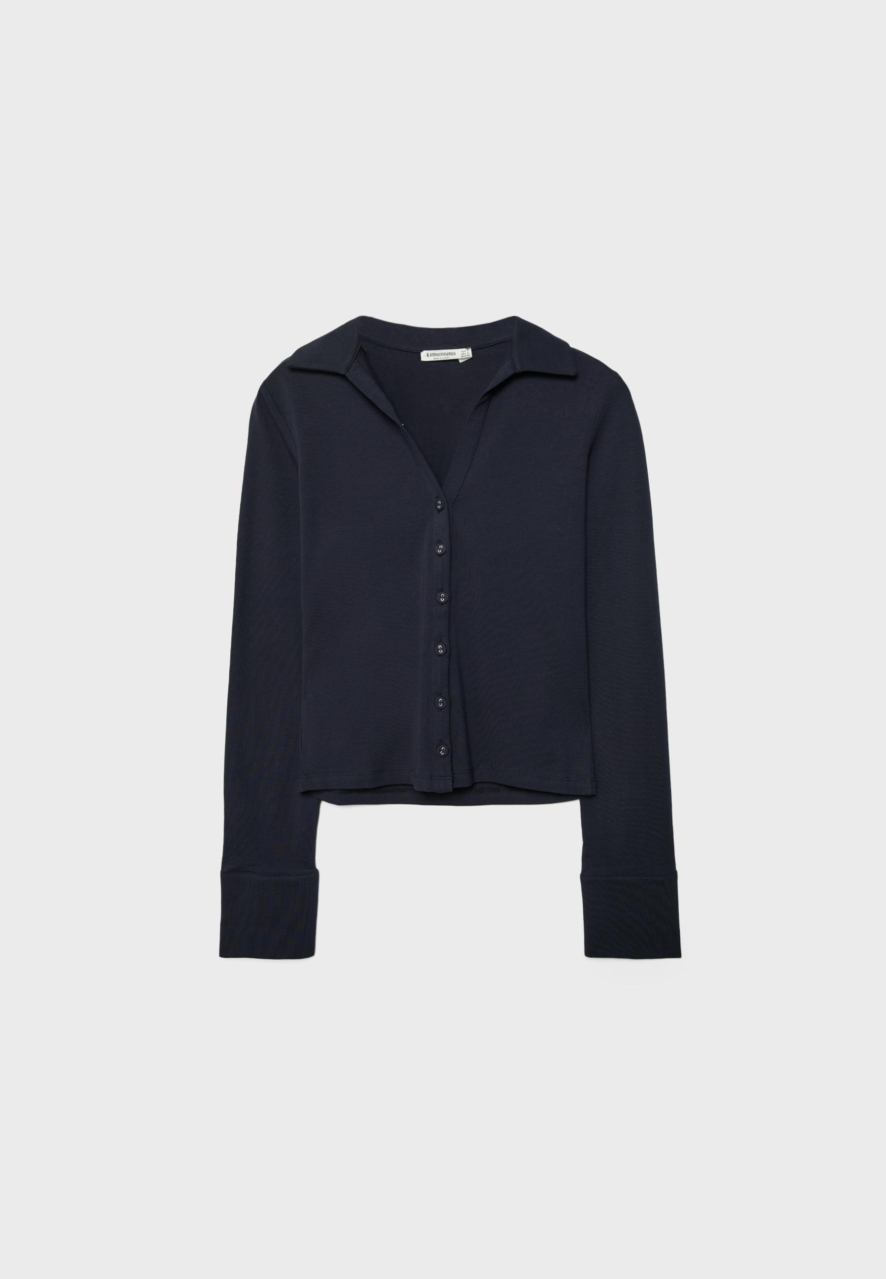 Knit shirt with buttons — Navy blue