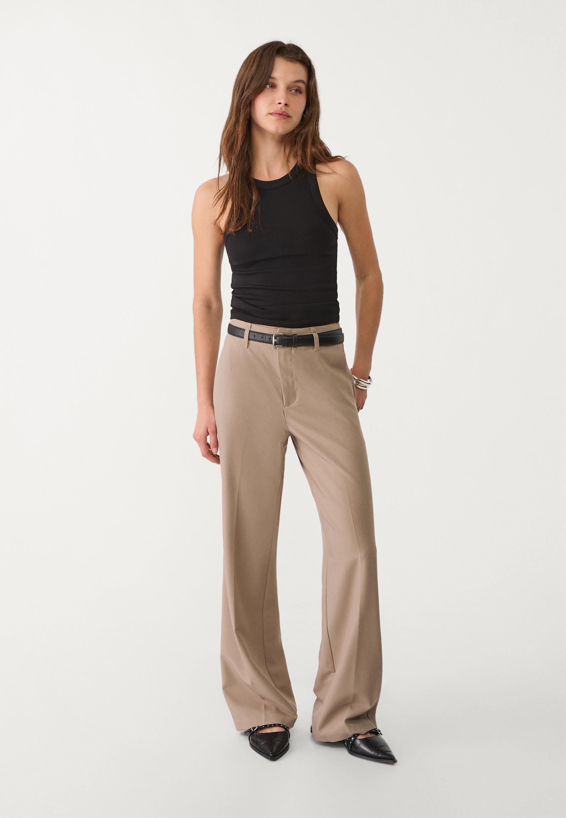 Flowing straight-leg smart trousers with belt - Women's
