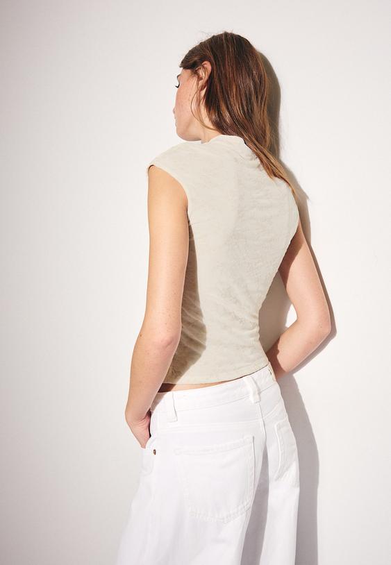 tshirt met kraag met bandje en vlokprint