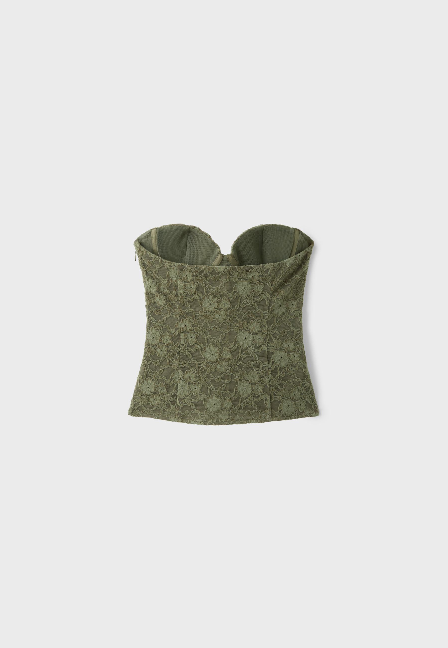 Lace corset top with stays — Khaki