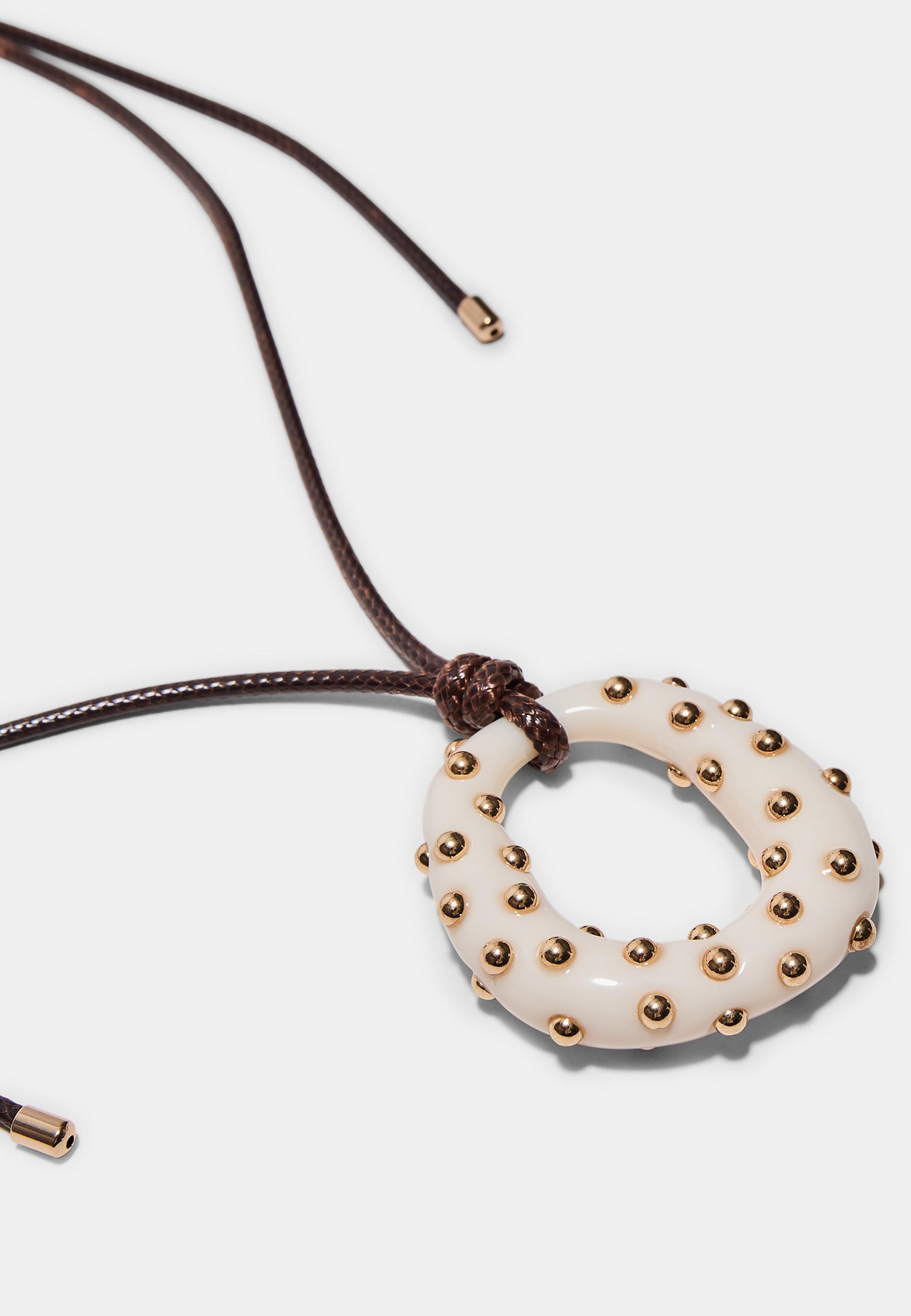Cord necklace with charm — Ecru