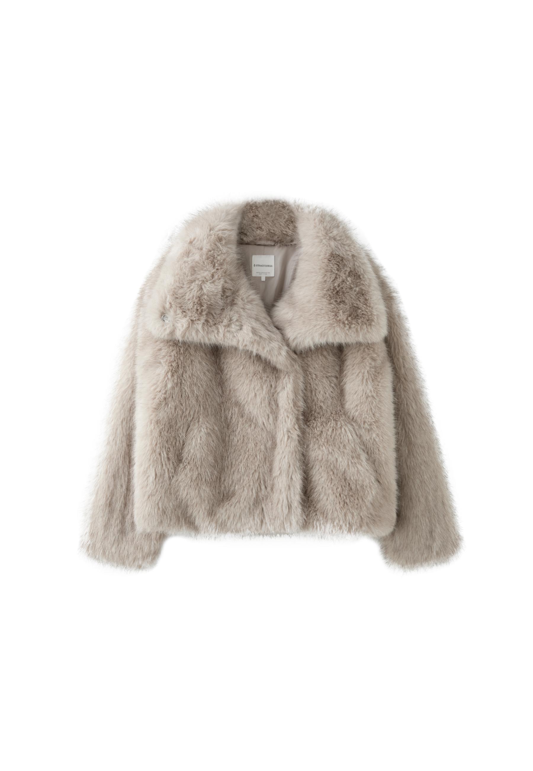Stradivarius Basic dik yakalı suni kürk ceket görsel 5
