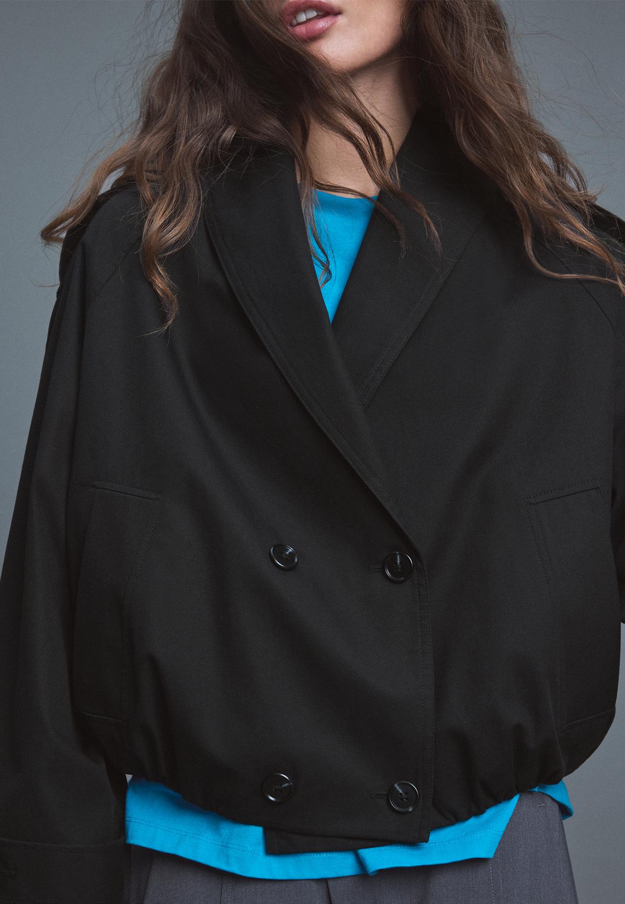 Shawl neck balloon trench coat — Black