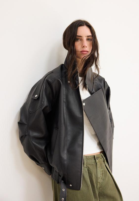 cazadora oversize solapa efecto piel l08461710