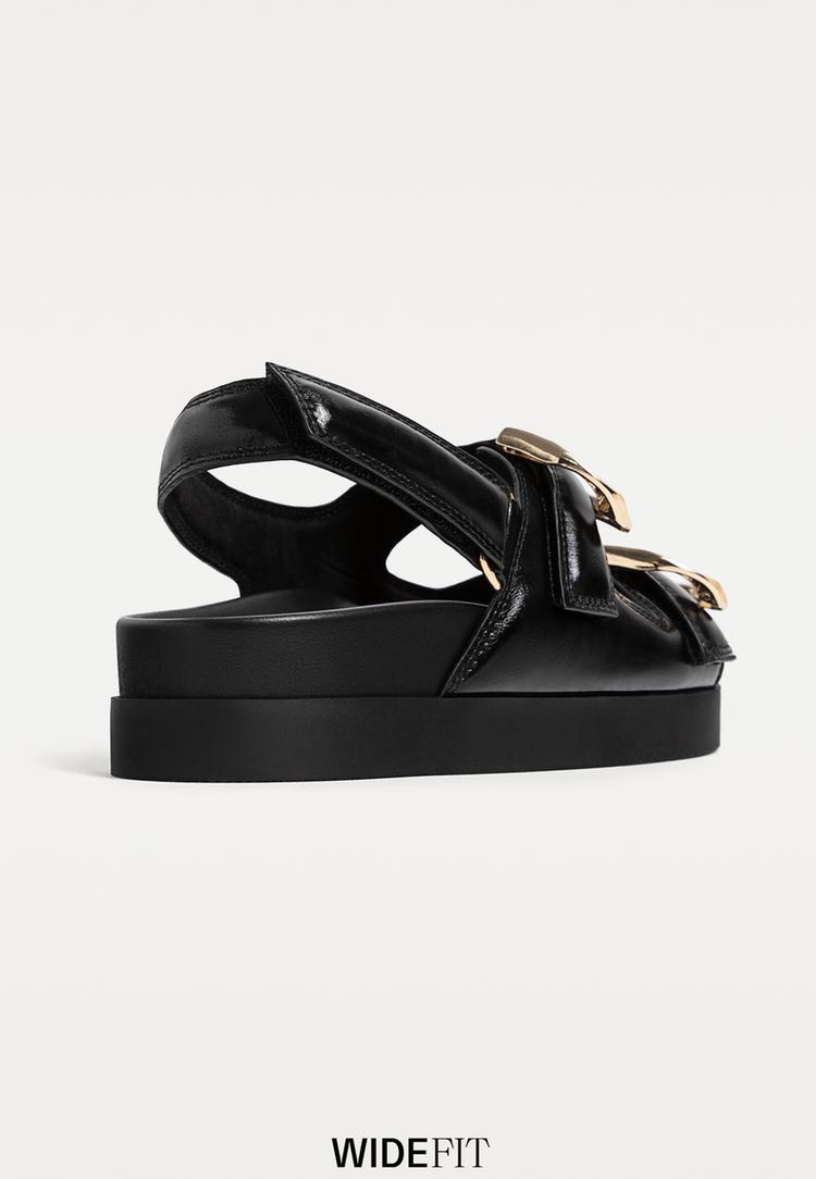 wide fit flat slider sandals with buckles