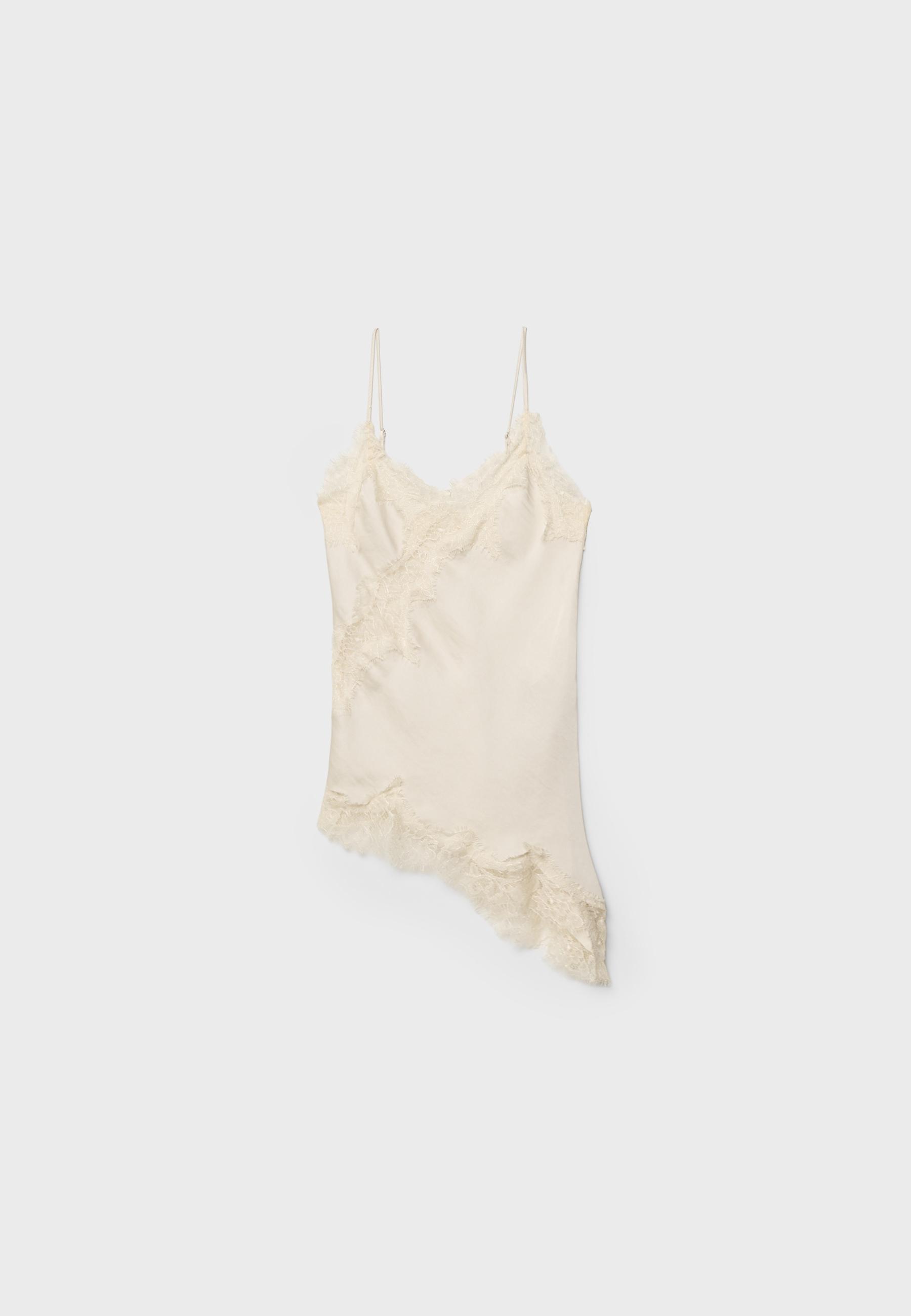 Asymmetric lace camisole top — Ecru