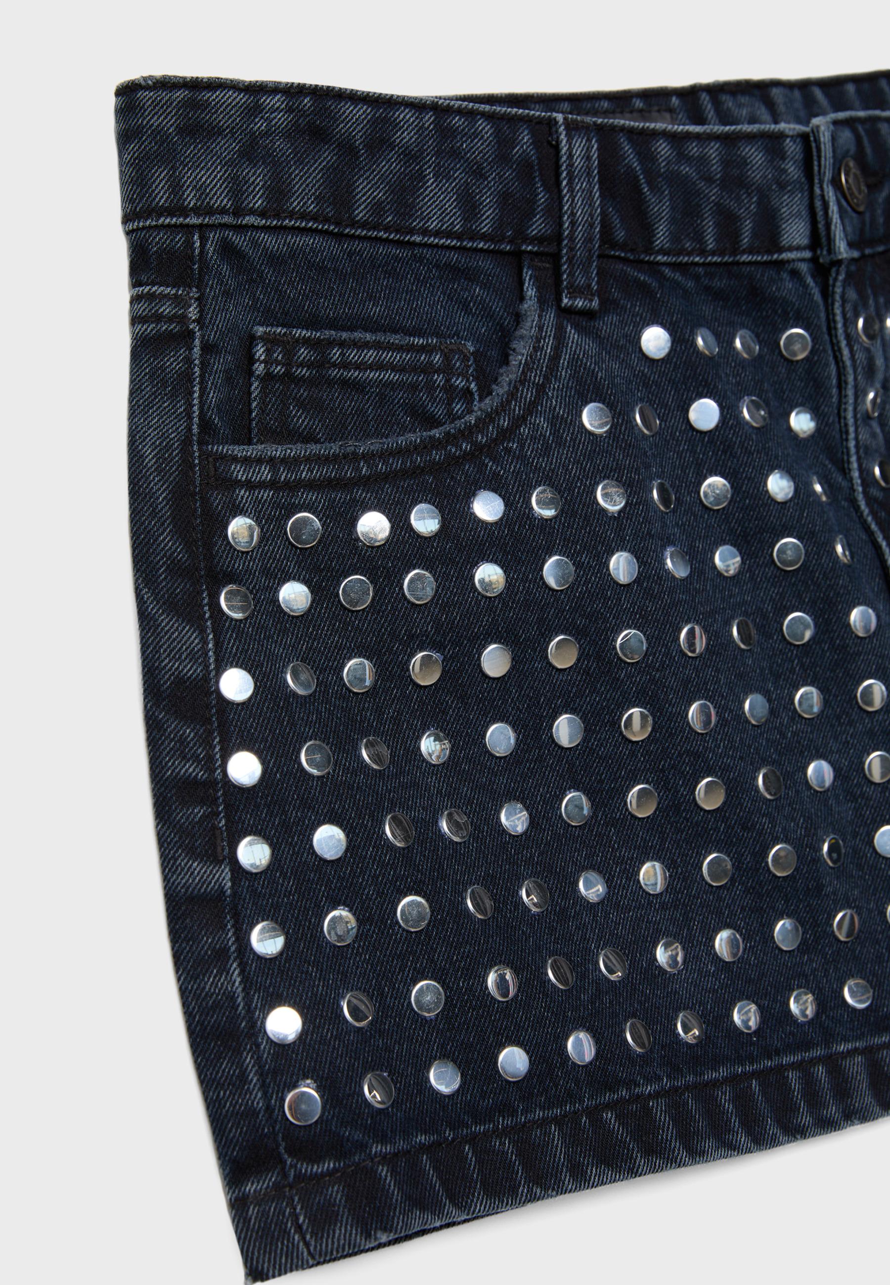 Studded denim skirt — BLACK DENIM WASHED EFFECT